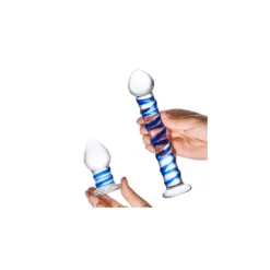 Gläs Glas Double Penetration Glass Swirly Dildo & Butt Plug Set -Aanbiedingen Masturbators Winkel glas double penetration glass swirly dildo butt plug set 3