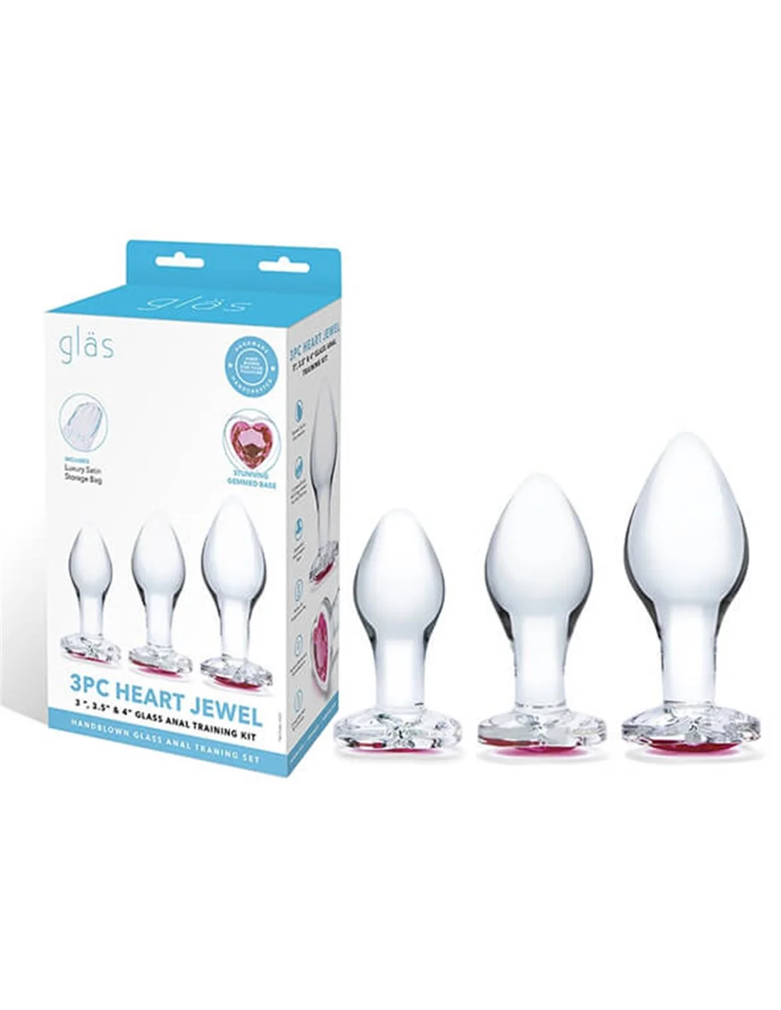 Gläs Glas Heart Jewel Glass Anal Training Kit 3 PCS 7 Gläs Glas Heart Jewel Glass Anal Training Kit 3 PCS - Afbeelding 7