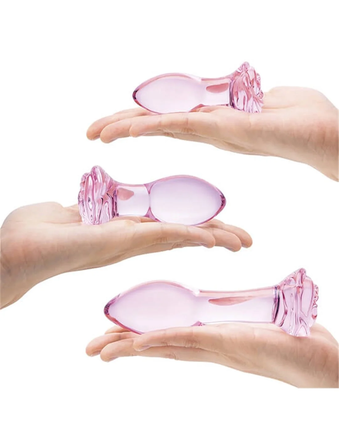 Gläs Glas Rosebud Butt Plug Set 3 PCS 3 Gläs Glas Rosebud Butt Plug Set 3 PCS - Afbeelding 3