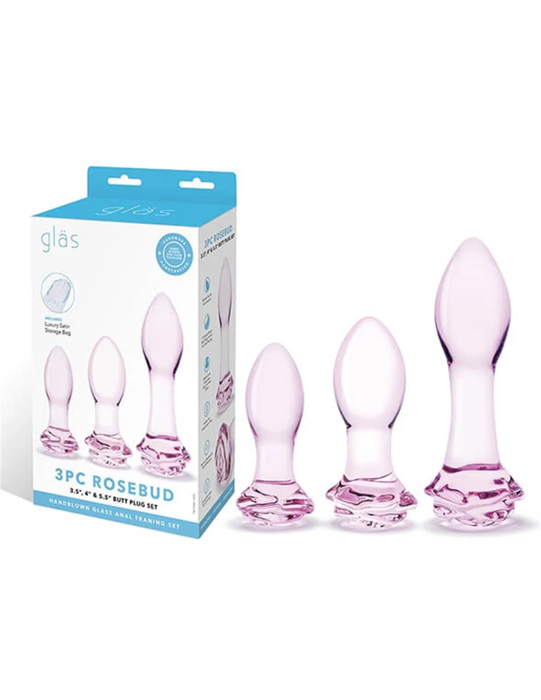 Gläs Glas Rosebud Butt Plug Set 3 PCS 7 Gläs Glas Rosebud Butt Plug Set 3 PCS - Afbeelding 7