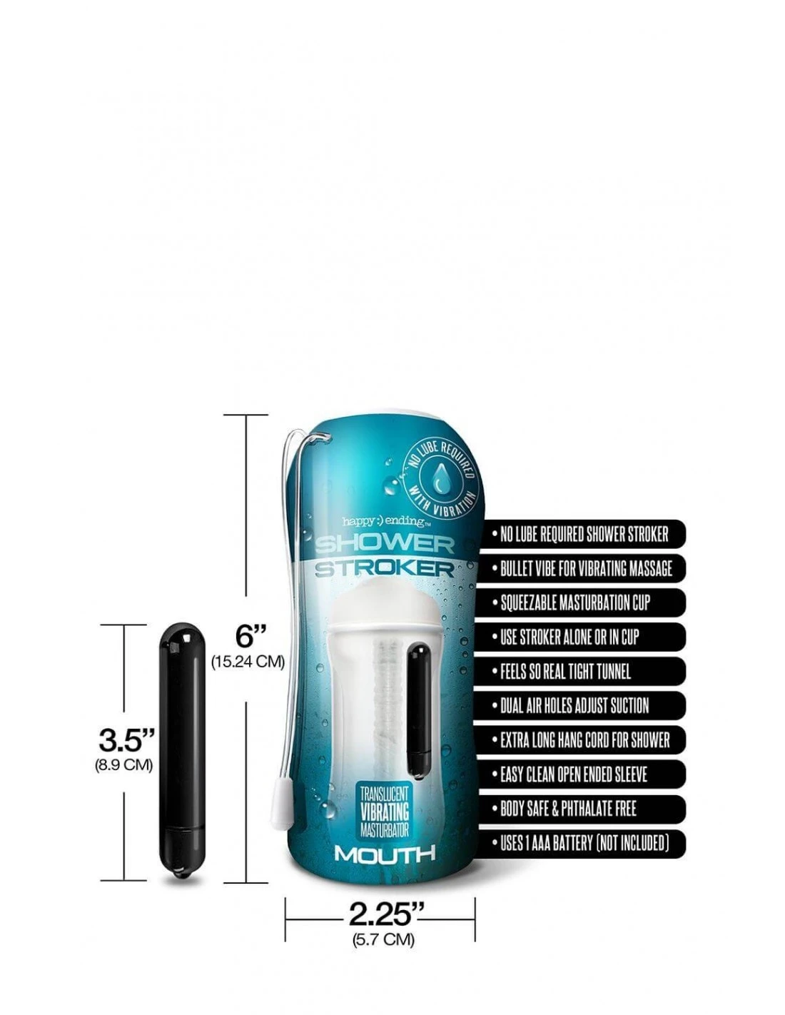 Global Novelties Happy Ending Vibr. Shower Stroker Self Lubricating Mouth 2 Global Novelties Happy Ending Vibr. Shower Stroker Self Lubricating Mouth - Afbeelding 2