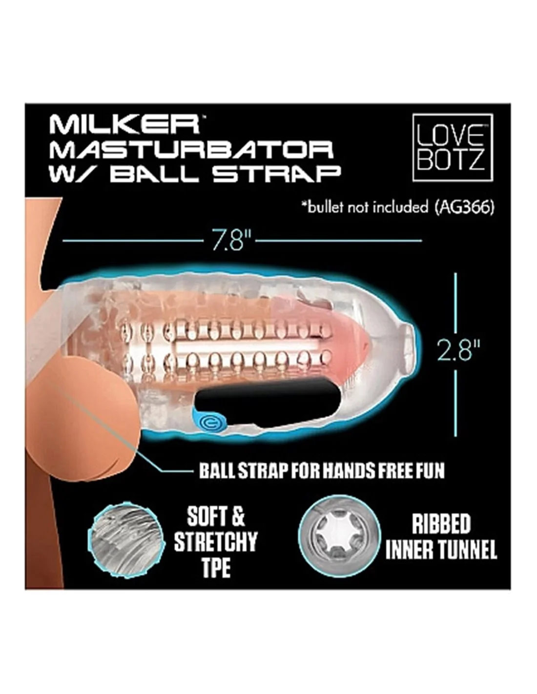 Lovebotz Milker TPE Masturbator With Ball Strap 5 Lovebotz Milker TPE Masturbator With Ball Strap - Afbeelding 5