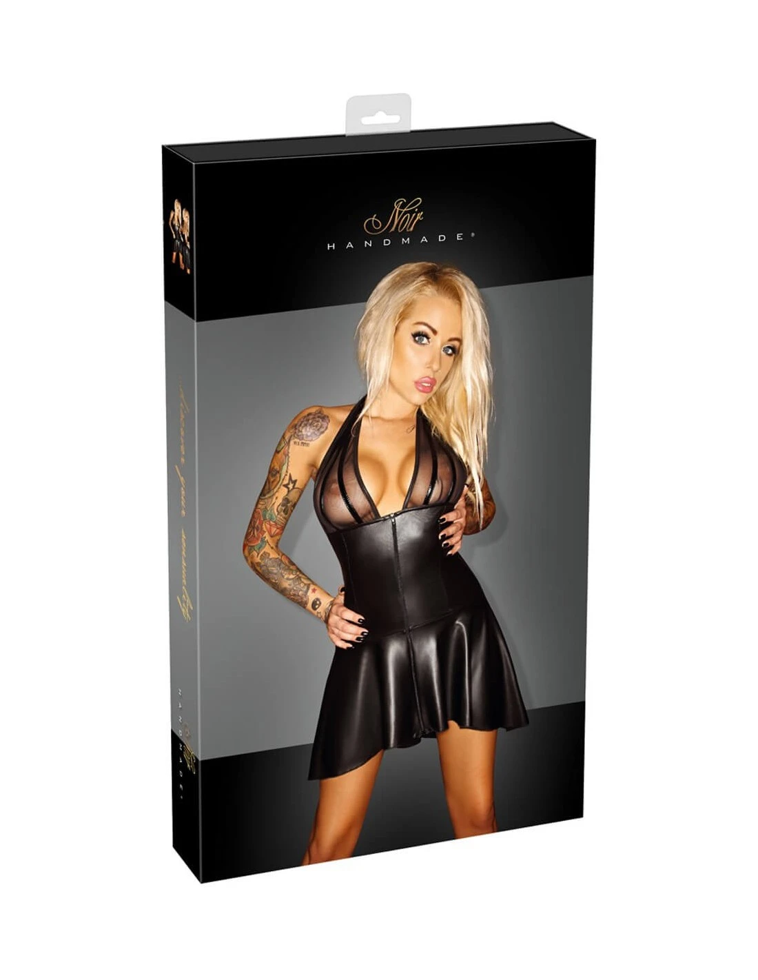 Noir Handmade Wetlook Halterjurk Met Netstof Cups L 4 Noir Handmade Wetlook Halterjurk Met Netstof Cups L - Afbeelding 4