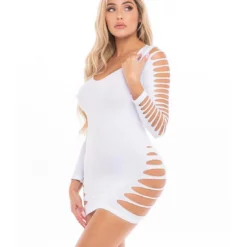 Pink Lipstick Lingerie Bold Babe Longsleeve Dress White One Size